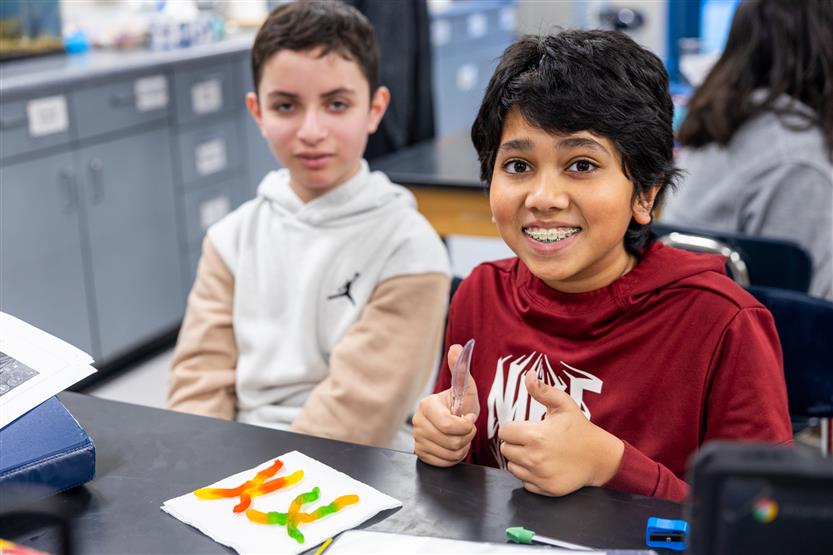 Middle school students in science class